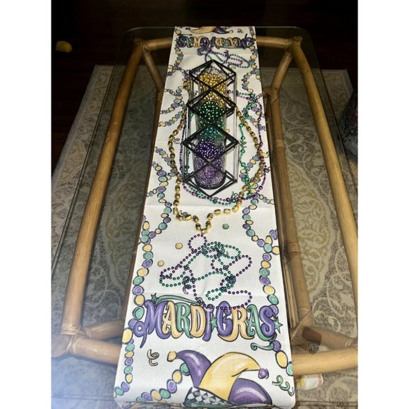 Mardi Gras Table Runner Fleur De Lis Decor Mask Beads Dining Decorative Cloth - Picture 3 of 4